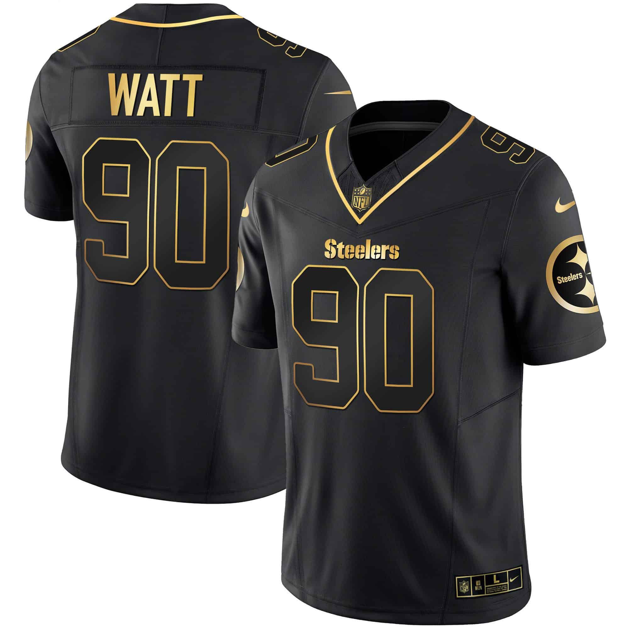 Men Pittsburgh Steelers #90 Watt Black Gold 2024 Nike Vapor Limited NFL Jersey style 2->indianapolis colts->NFL Jersey